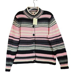 NWT Croft & Barrow Cardigan Womens L Pink Grey Striped Button Career Feminine